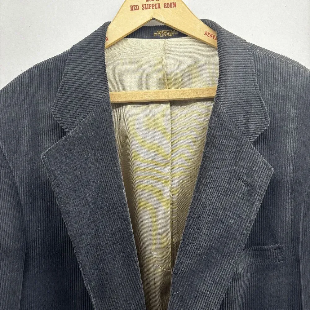 Vintage Woolrich Gray‎ Corduroy Men’s Blazer w/ Brown Elbow Patches 46L 60s 70s